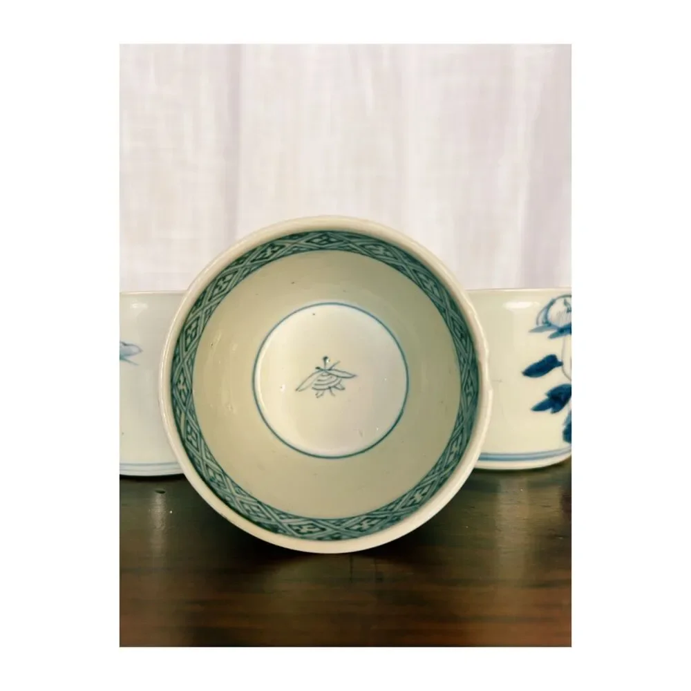 Antique Japanese Soba Choko Cups Blue & White Imari Arita Porcelain Set of 3